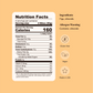 Nutrition facts label and ingredients list on a yellow background