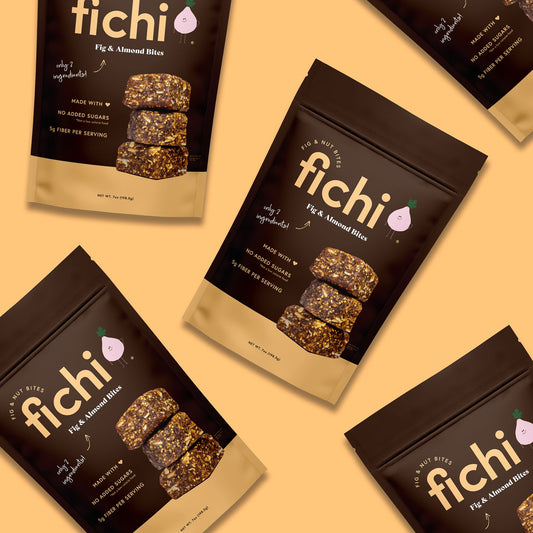 Fichi snack packages on a yellow background