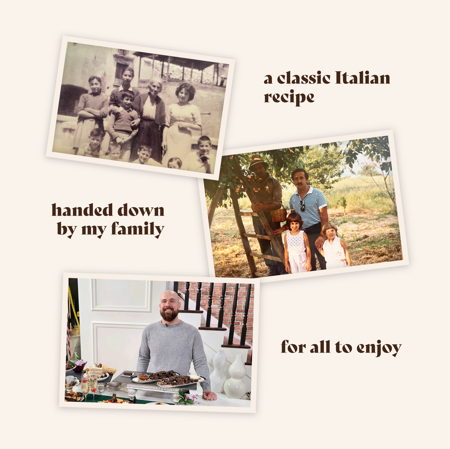 Collage of family photos with text about a classic Italian recipe.