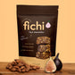 Fichi Fig & Almond Bites packaging with figs and almonds on a pink background.